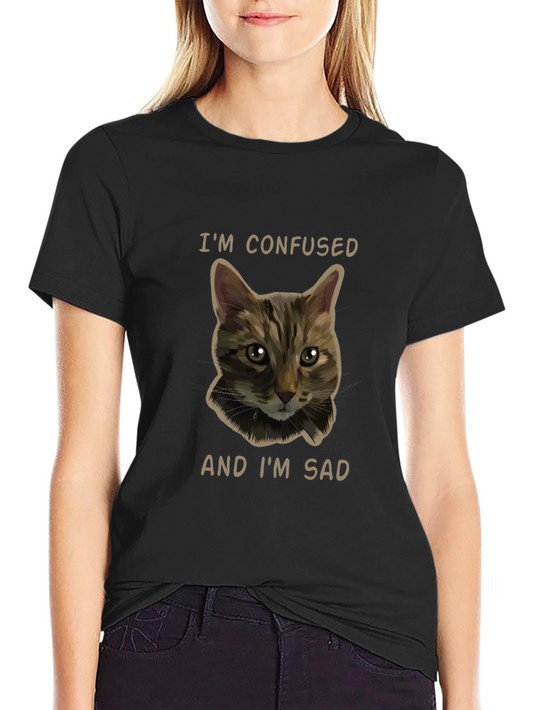 Confused Cat Graphic Tee - Unisex Black T-Shirt