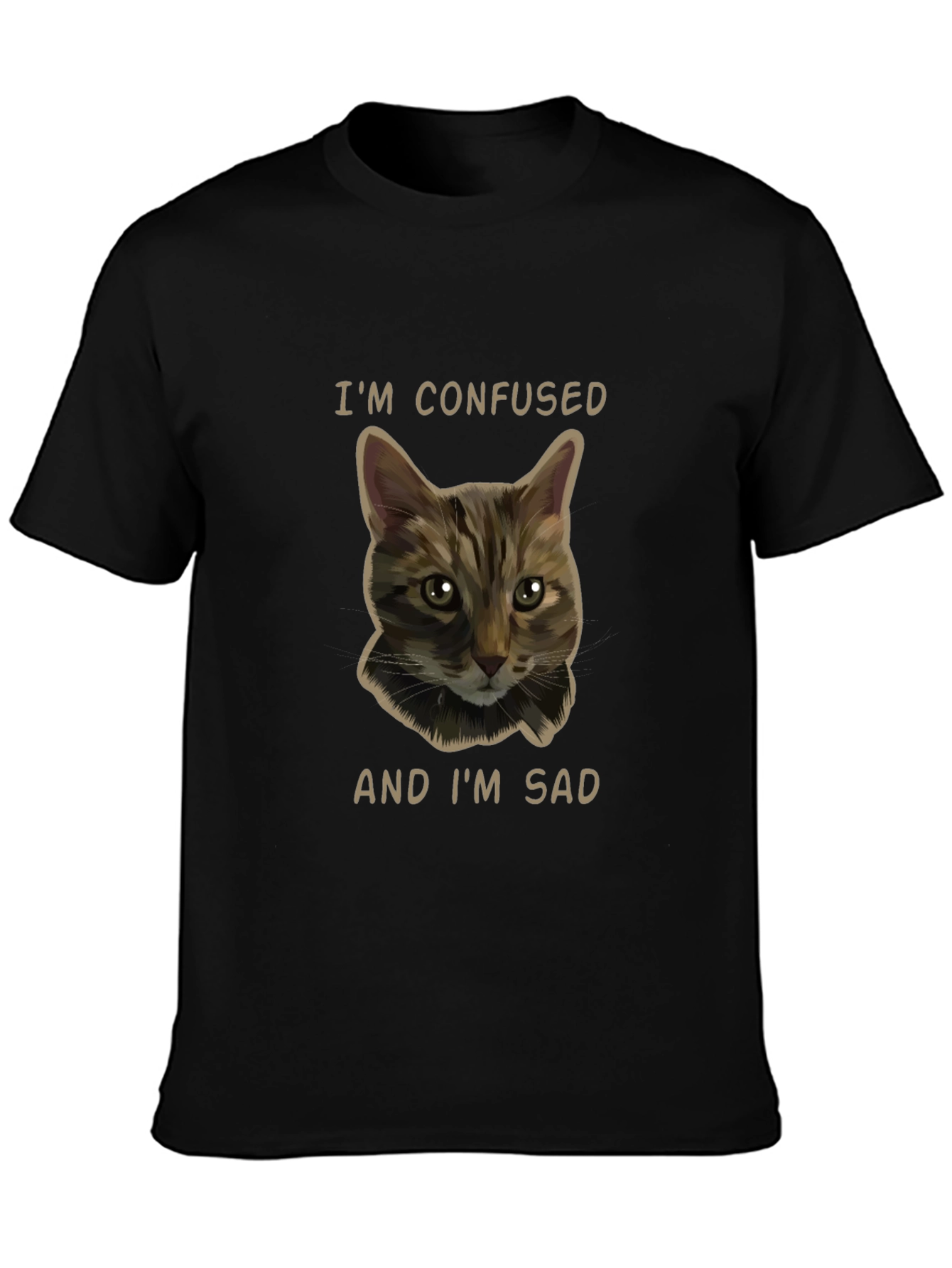 Confused Cat Graphic Tee - Unisex Black T-Shirt