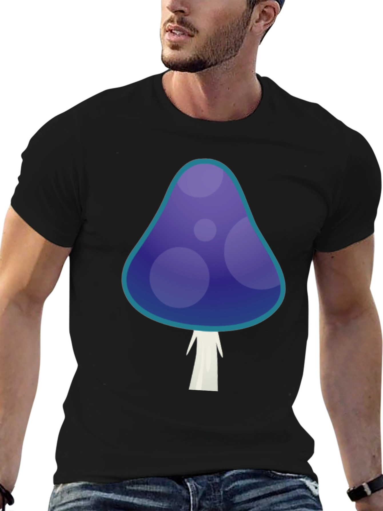 Funky Mushroom Graphic T-Shirt - Black Cotton Tee
