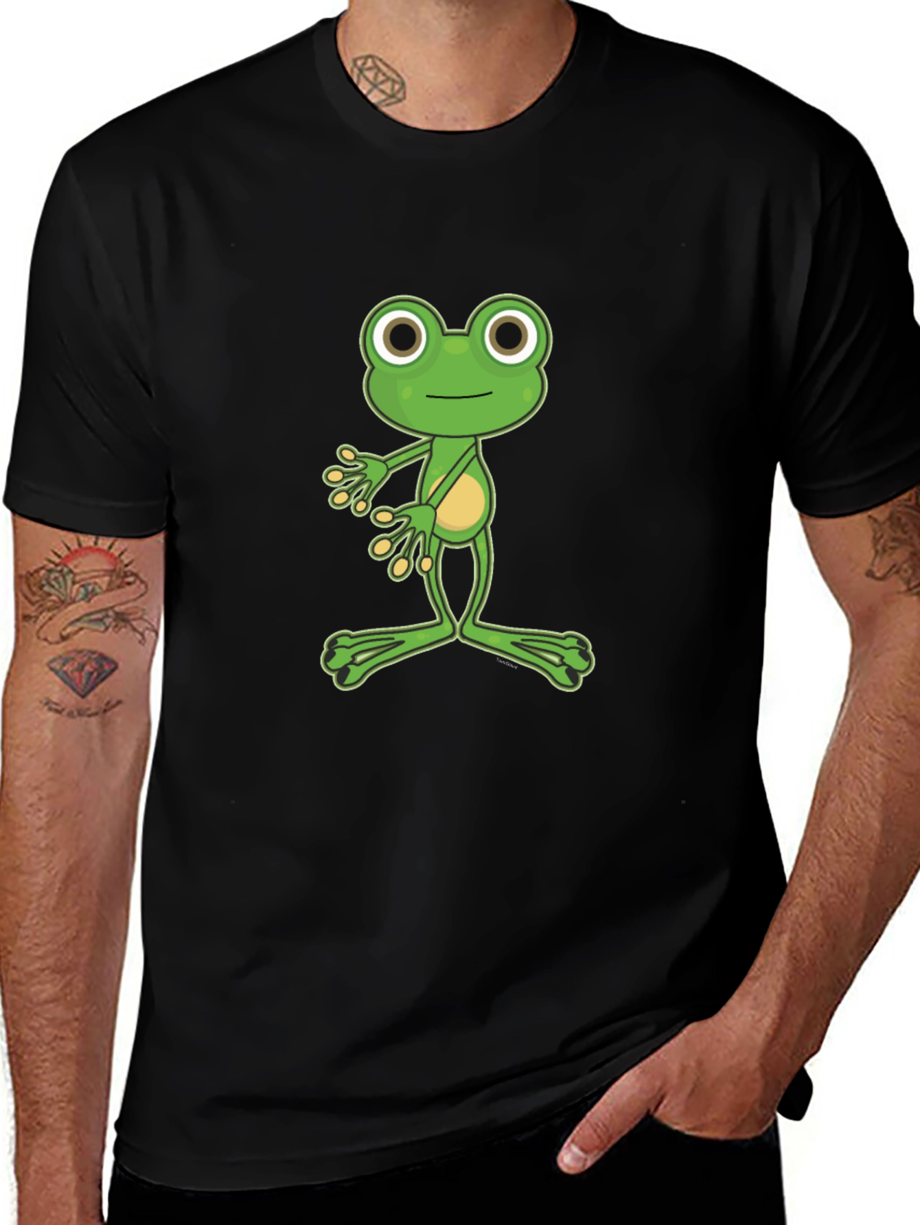 Funny Frog Graphic Tee - Black Cotton T-Shirt