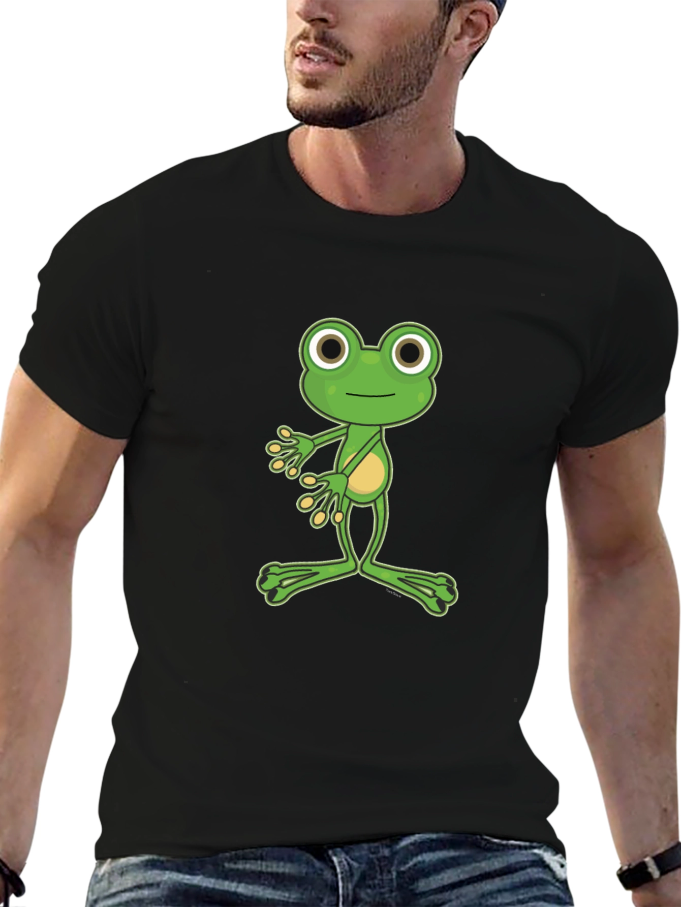 Funny Frog Graphic Tee - Black Cotton T-Shirt