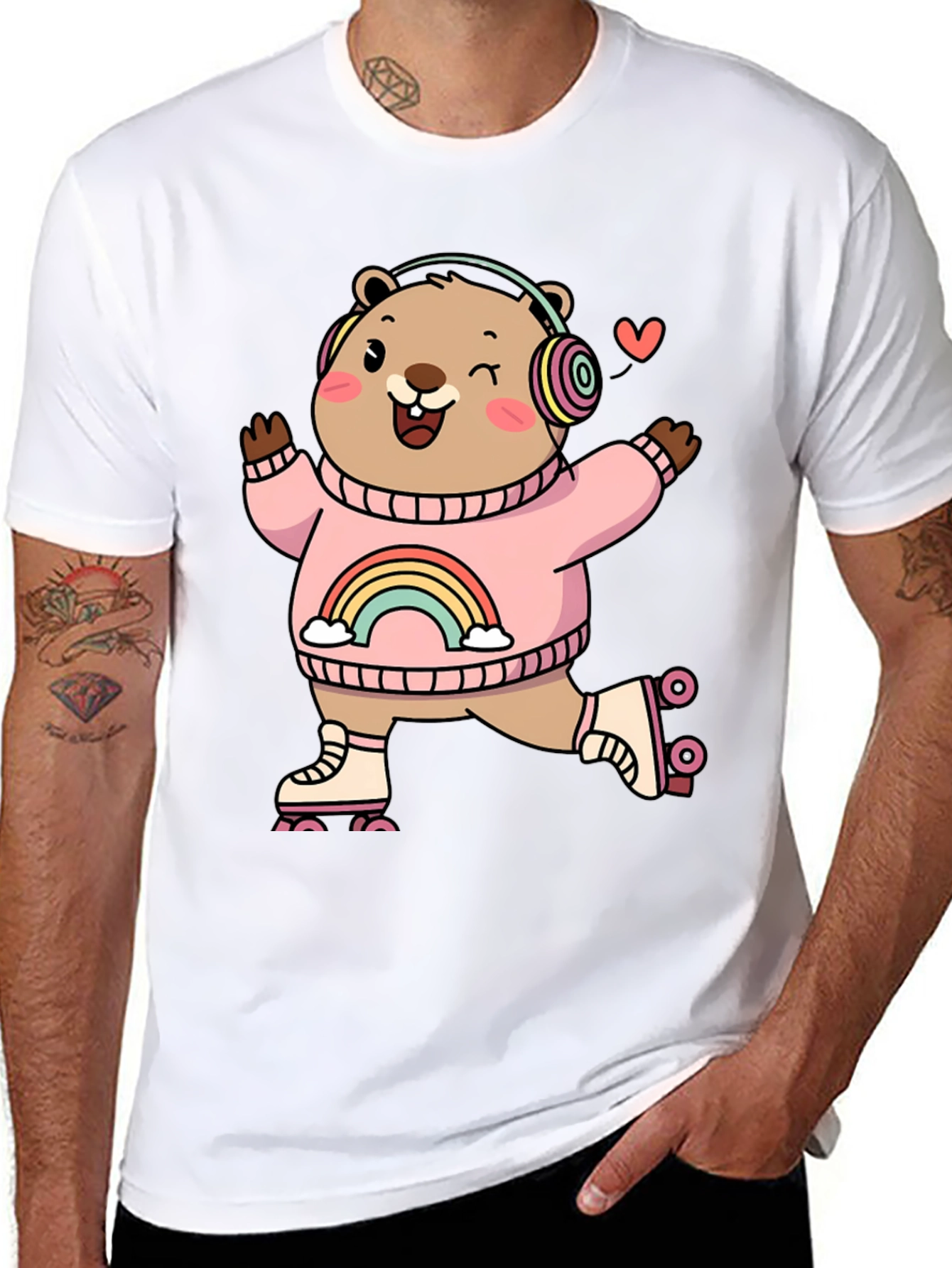 Cute Cartoon Bear Roller Skating Graphic Tee