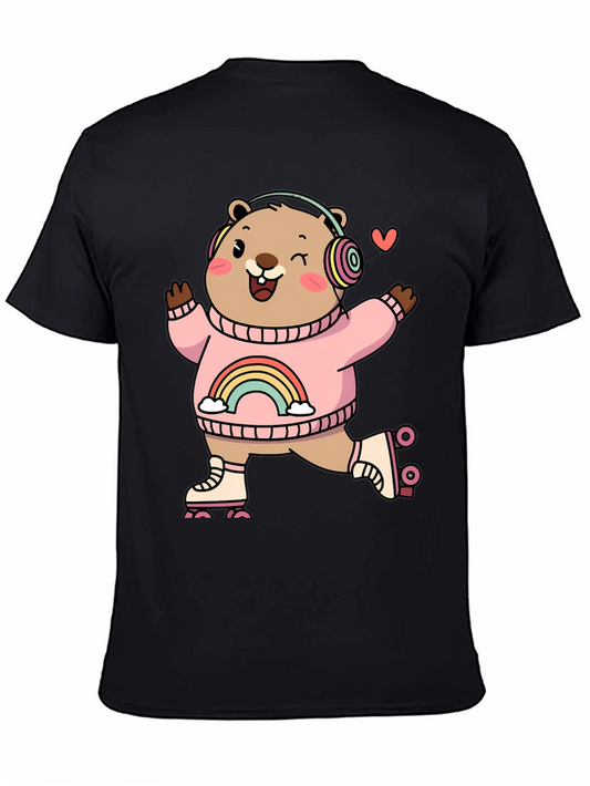 Cute Cartoon Bear Roller Skating Graphic Tee