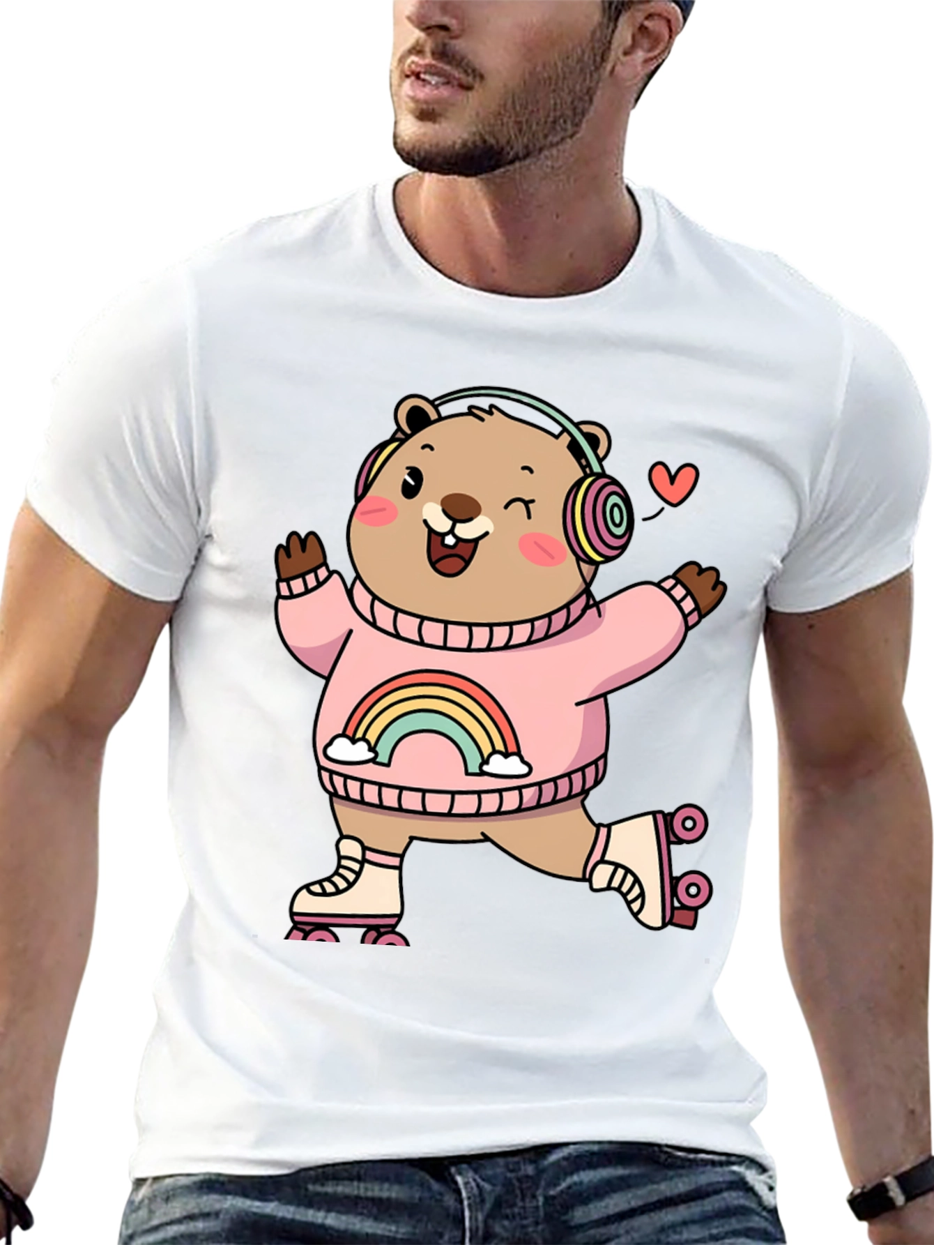 Cute Cartoon Bear Roller Skating Graphic Tee