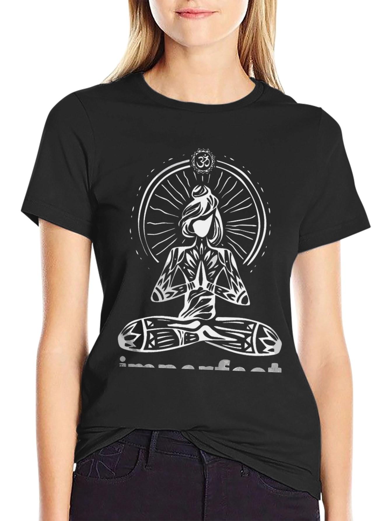 Imperfect Yoga T-Shirt - Om Design Black Tee