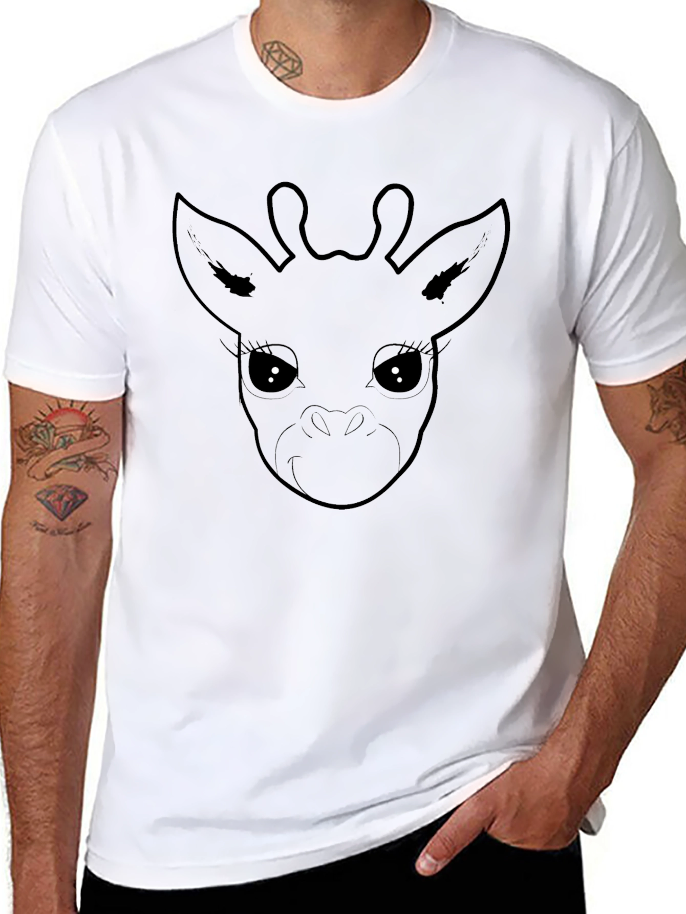Cute Giraffe Graphic Tee - Black T-Shirt