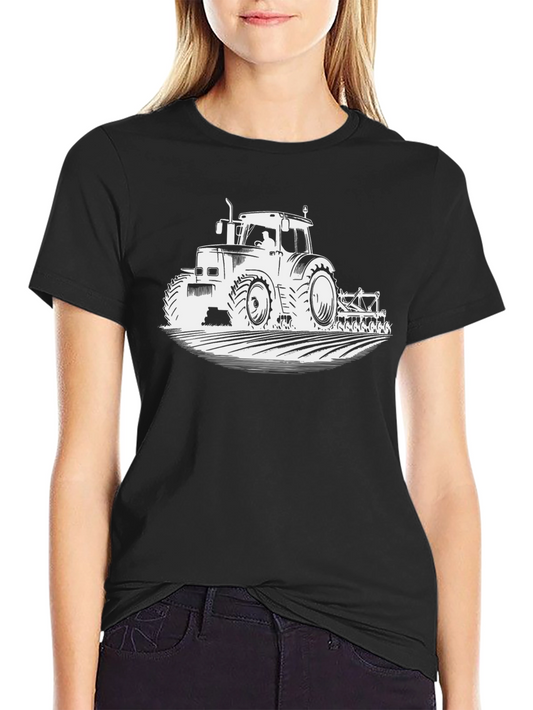 Tractor Graphic Tee - Black Cotton Farm Shirt