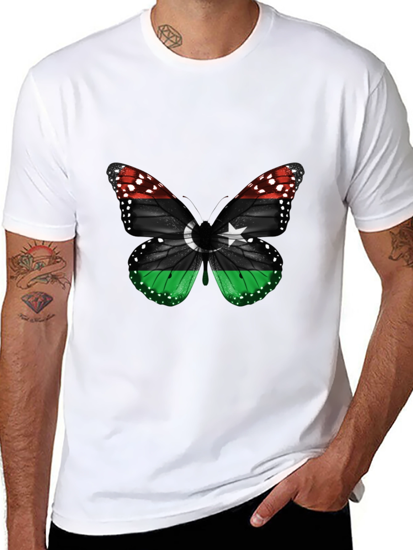 Libya Flag Butterfly Mens T-Shirt