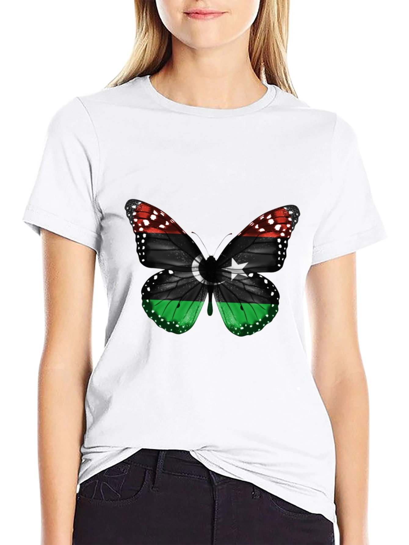 Libya Flag Butterfly Mens T-Shirt
