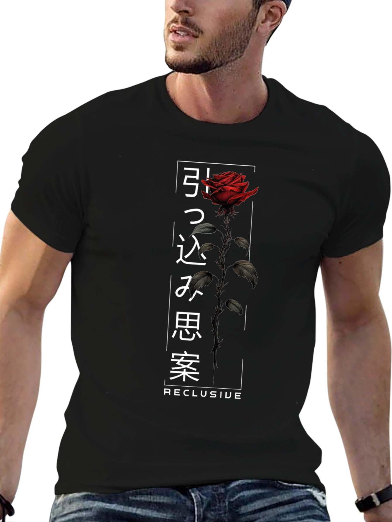 Rose Graphic Tee - Japanese Text Design