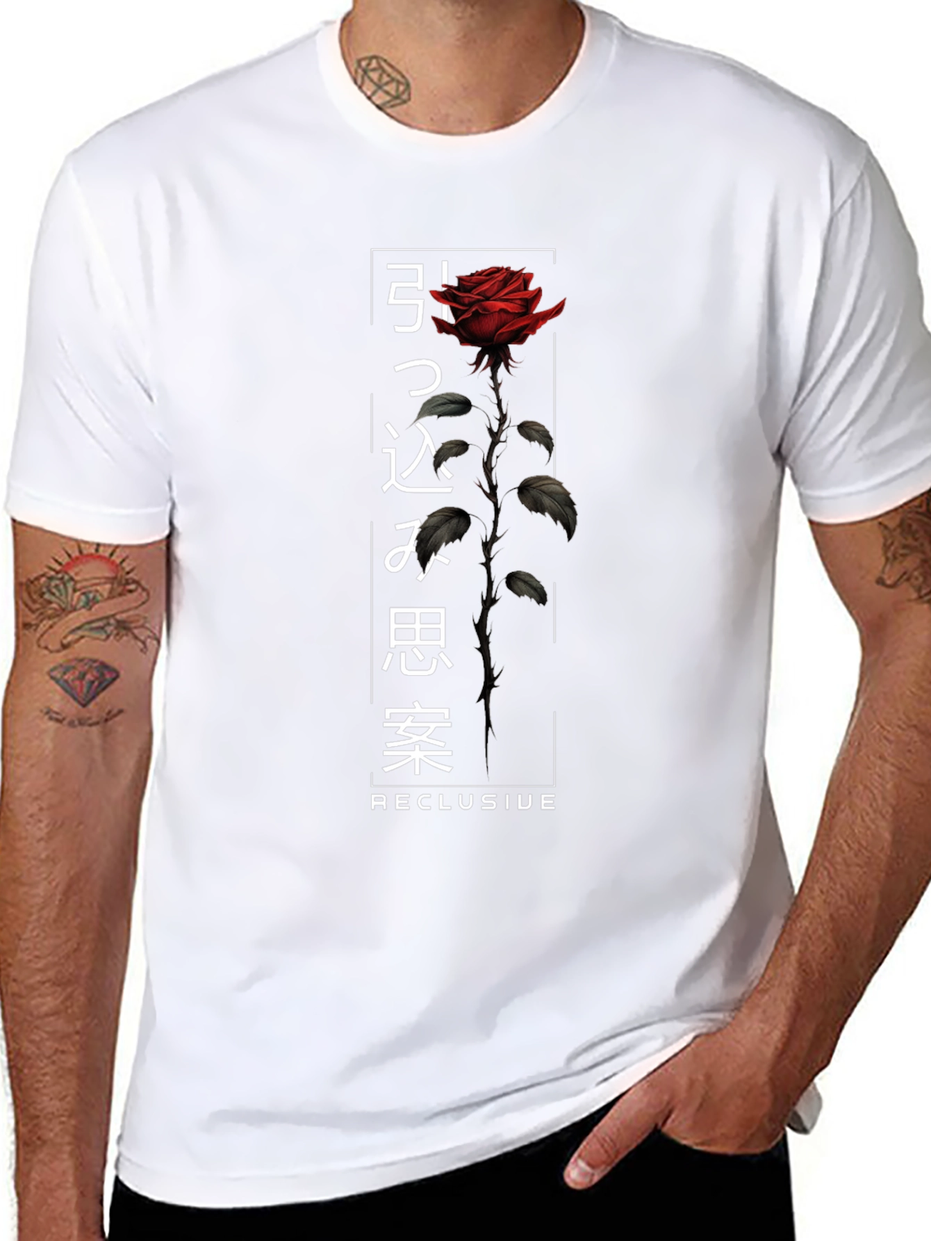 Rose Graphic Tee - Japanese Text Design