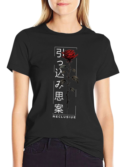 Rose Graphic Tee - Japanese Text Design