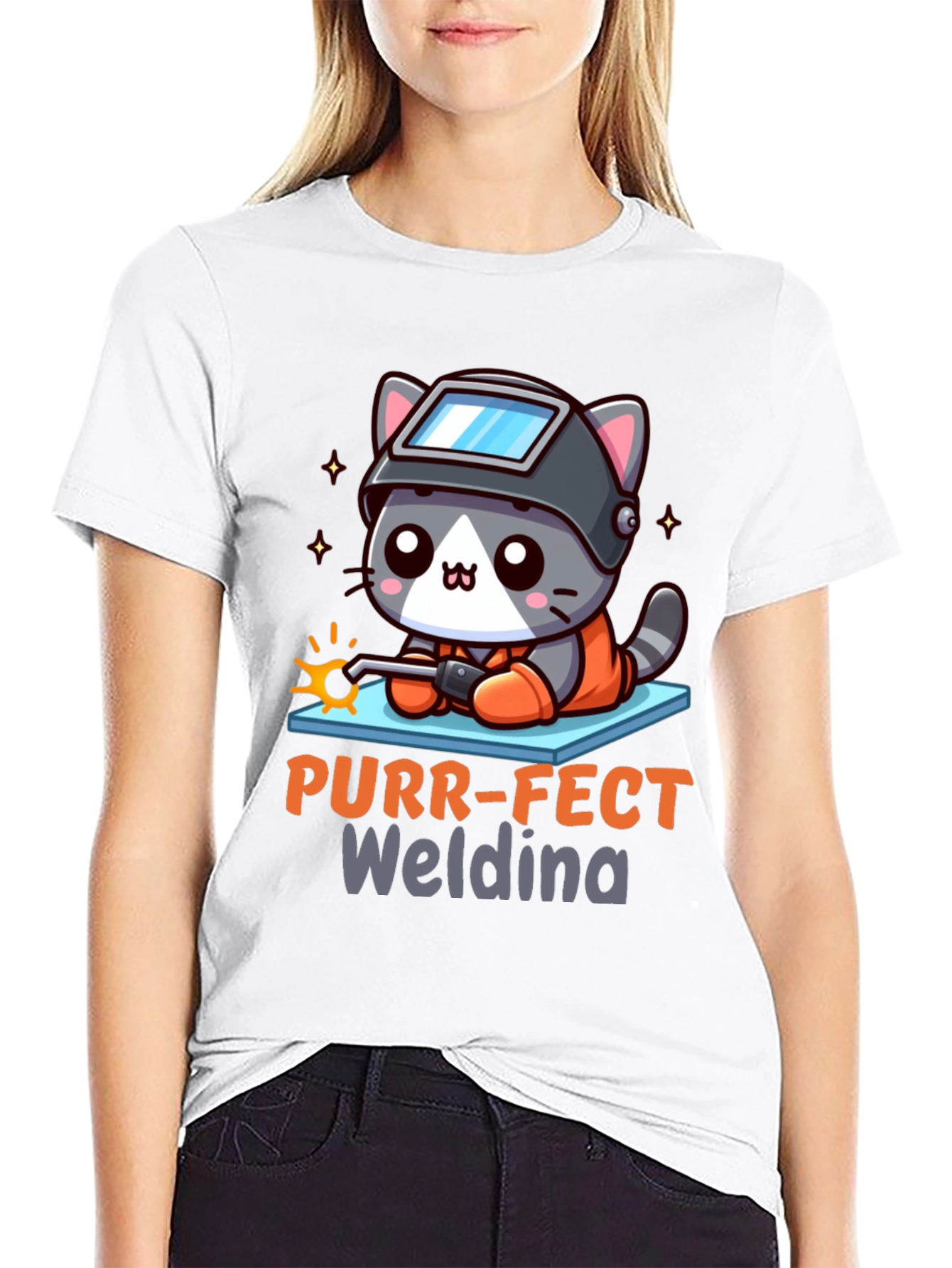 Purr-fect Welding Cat T-Shirt - Black