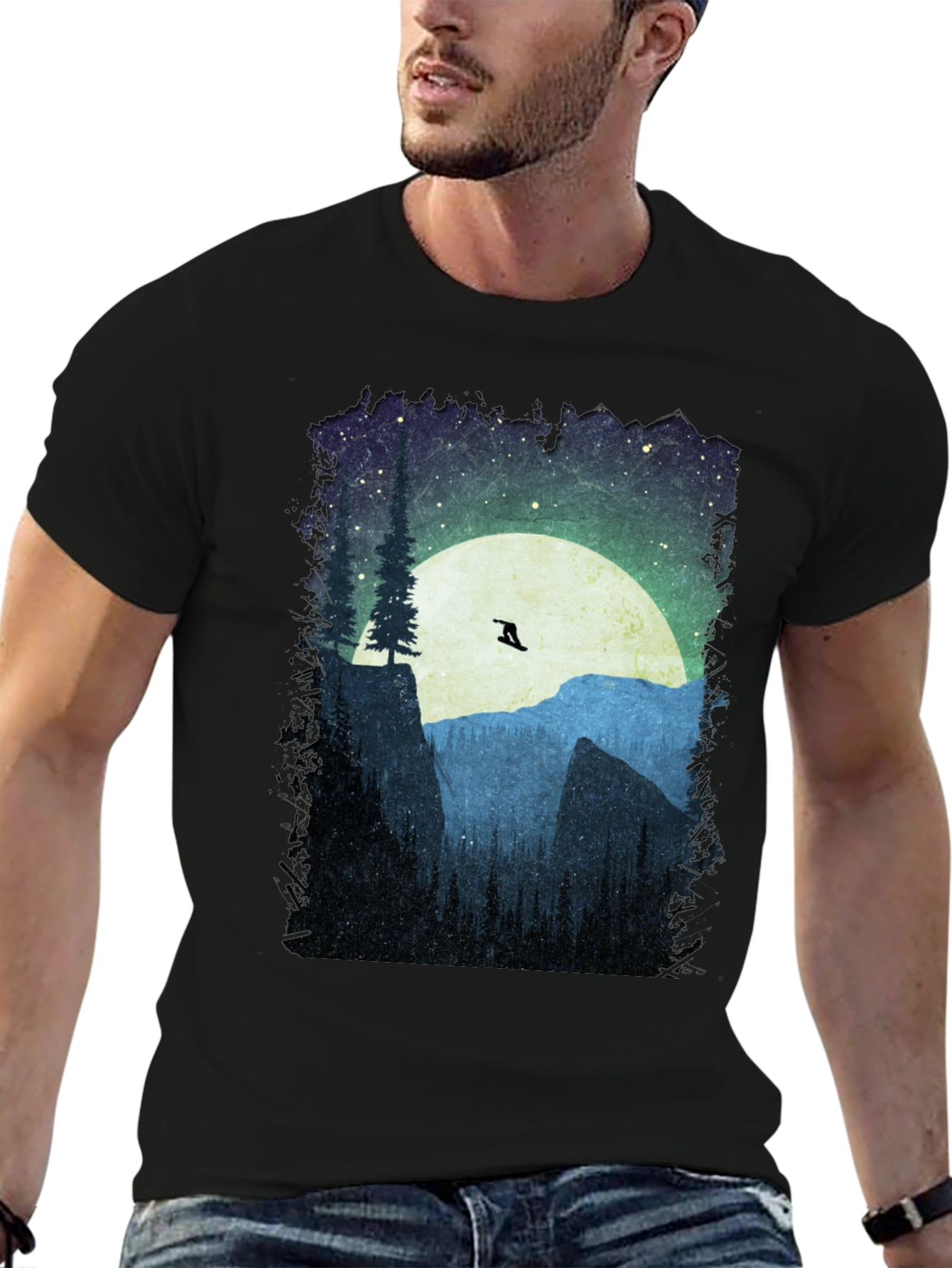 Mountain Scene Graphic Tee - Black