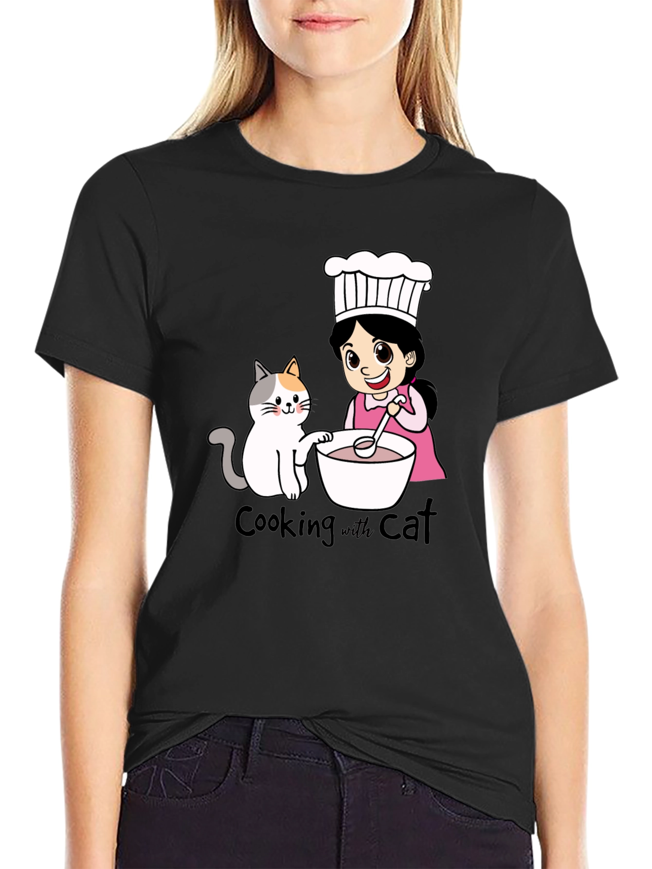 Cooking with Cat T-Shirt Cute Cartoon Design Tee