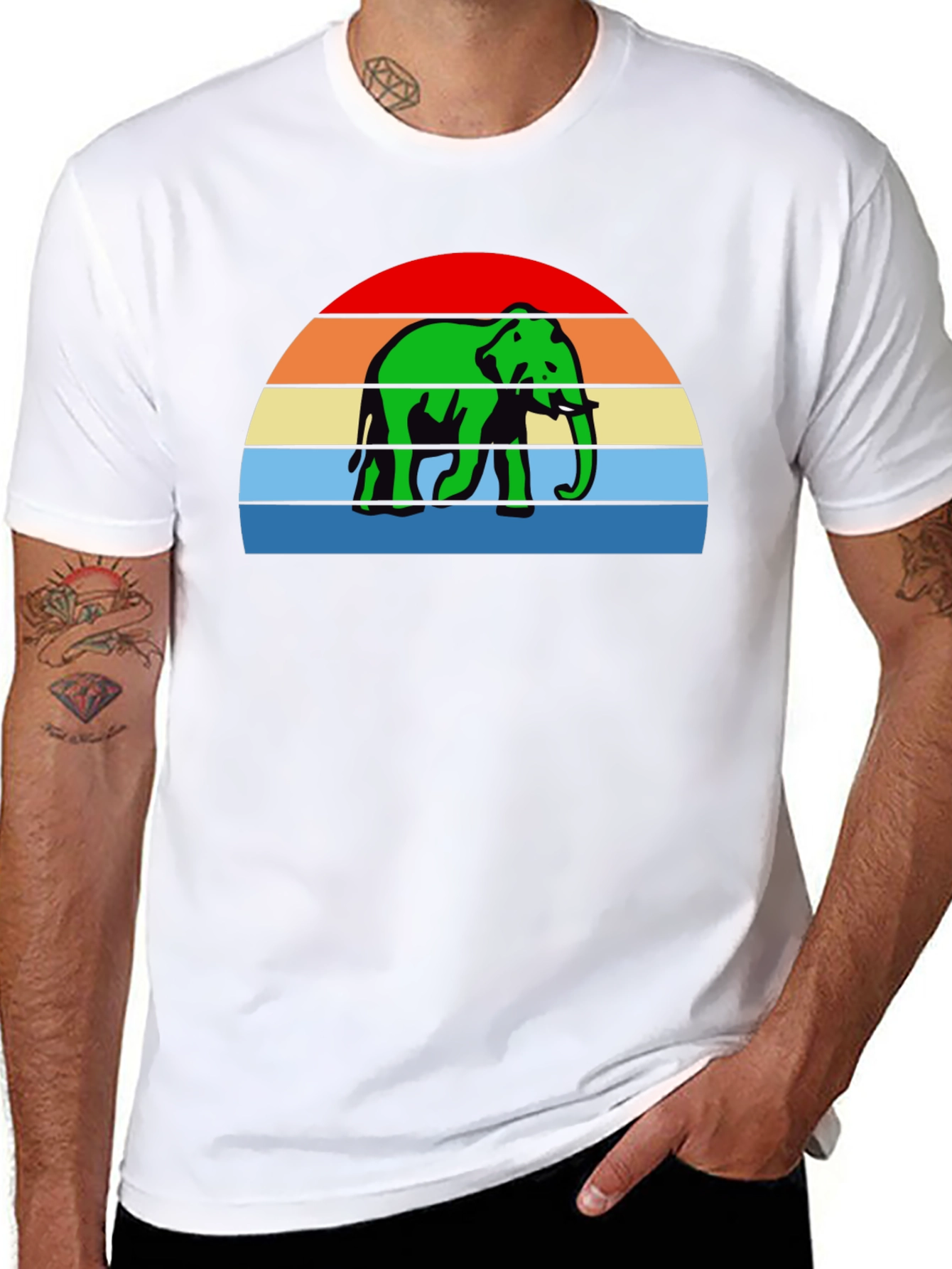 Retro Elephant T-Shirt - Sunset Design