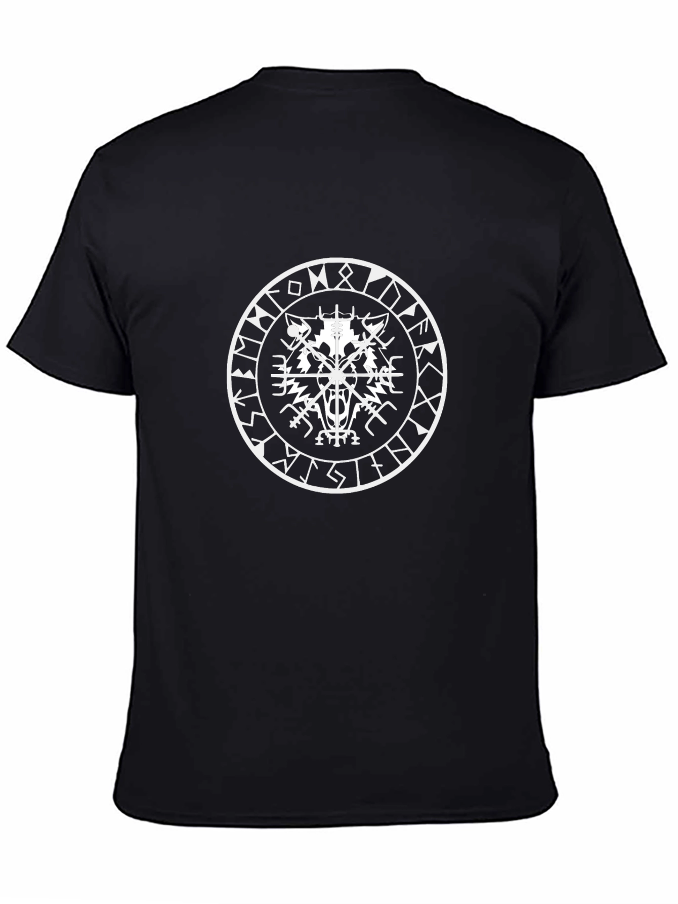 Viking Rune Wolf Graphic T-Shirt - Black