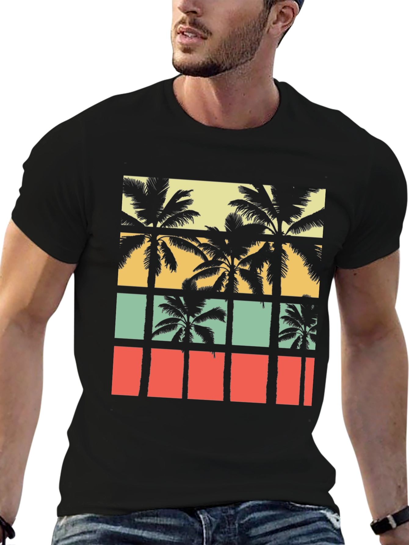 Retro Palm Tree Graphic Tee - Black