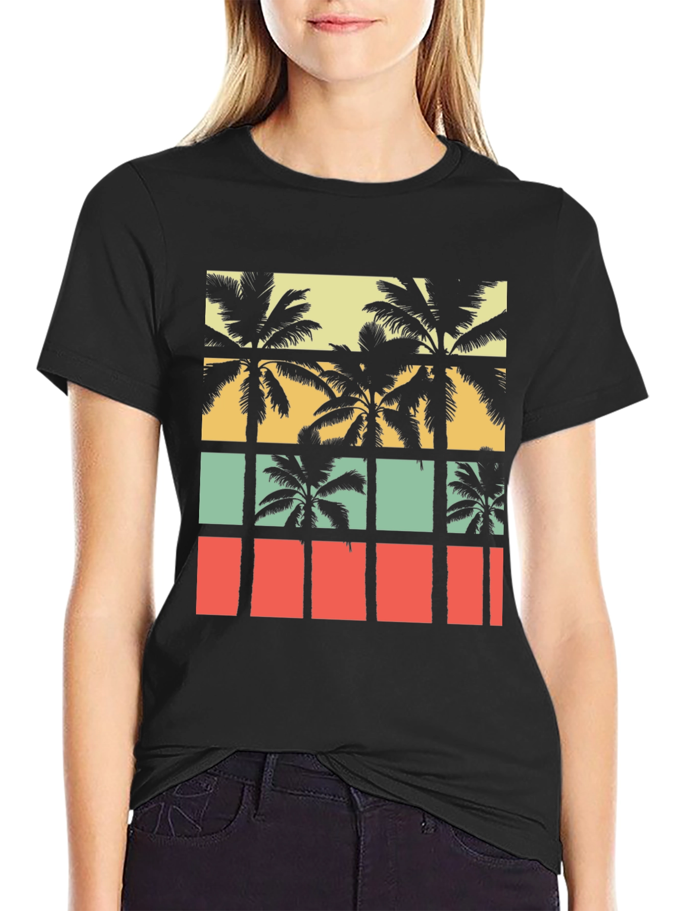 Retro Palm Tree Graphic Tee - Black