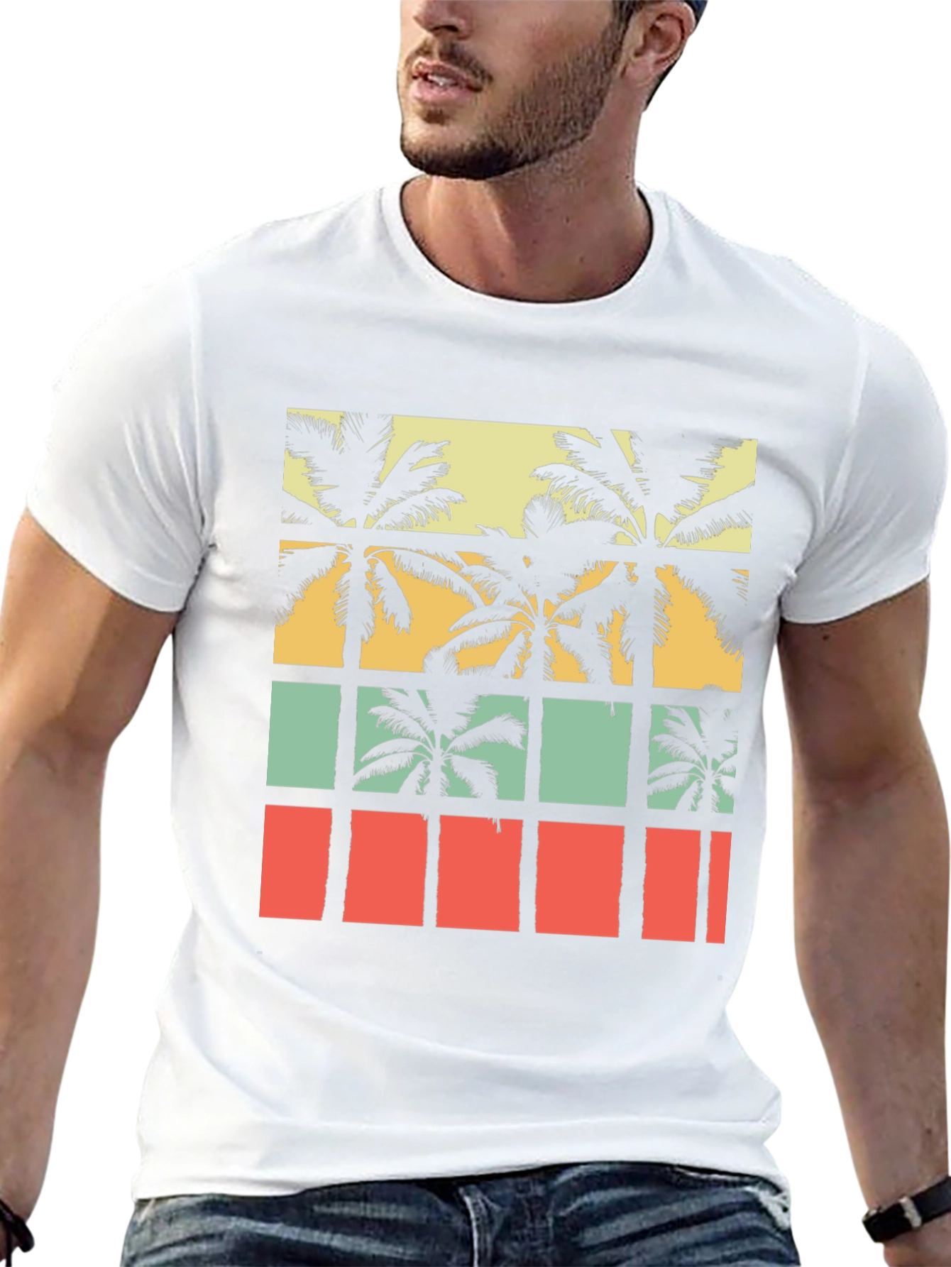 Retro Palm Tree Graphic Tee - Black