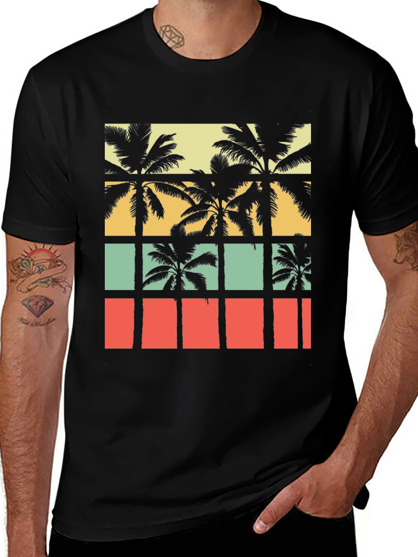 Retro Palm Tree Graphic Tee - Black