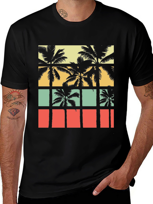 Retro Palm Tree Graphic Tee - Black