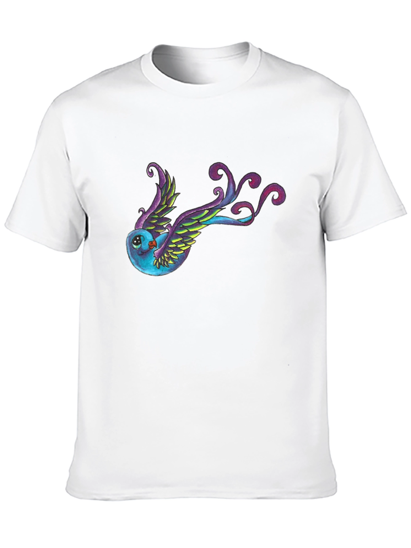 Whimsical Bird Graphic Tee - Black Cotton Blend