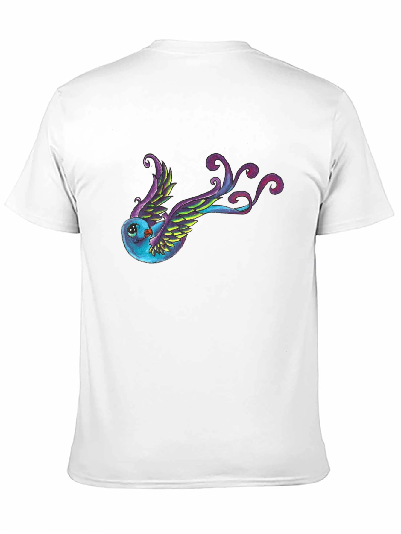 Whimsical Bird Graphic Tee - Black Cotton Blend