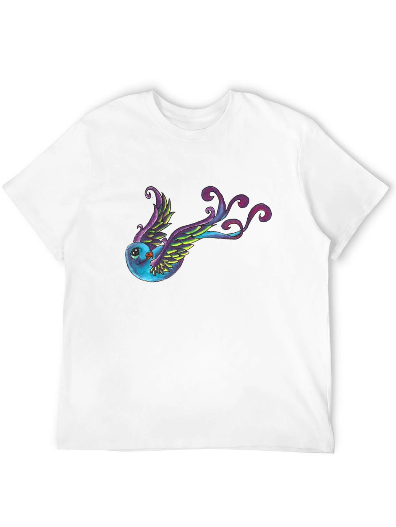 Whimsical Bird Graphic Tee - Black Cotton Blend