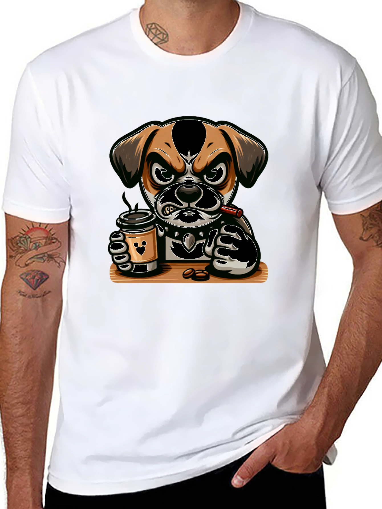 Cool Dog Coffee Lover Graphic Tee - Black