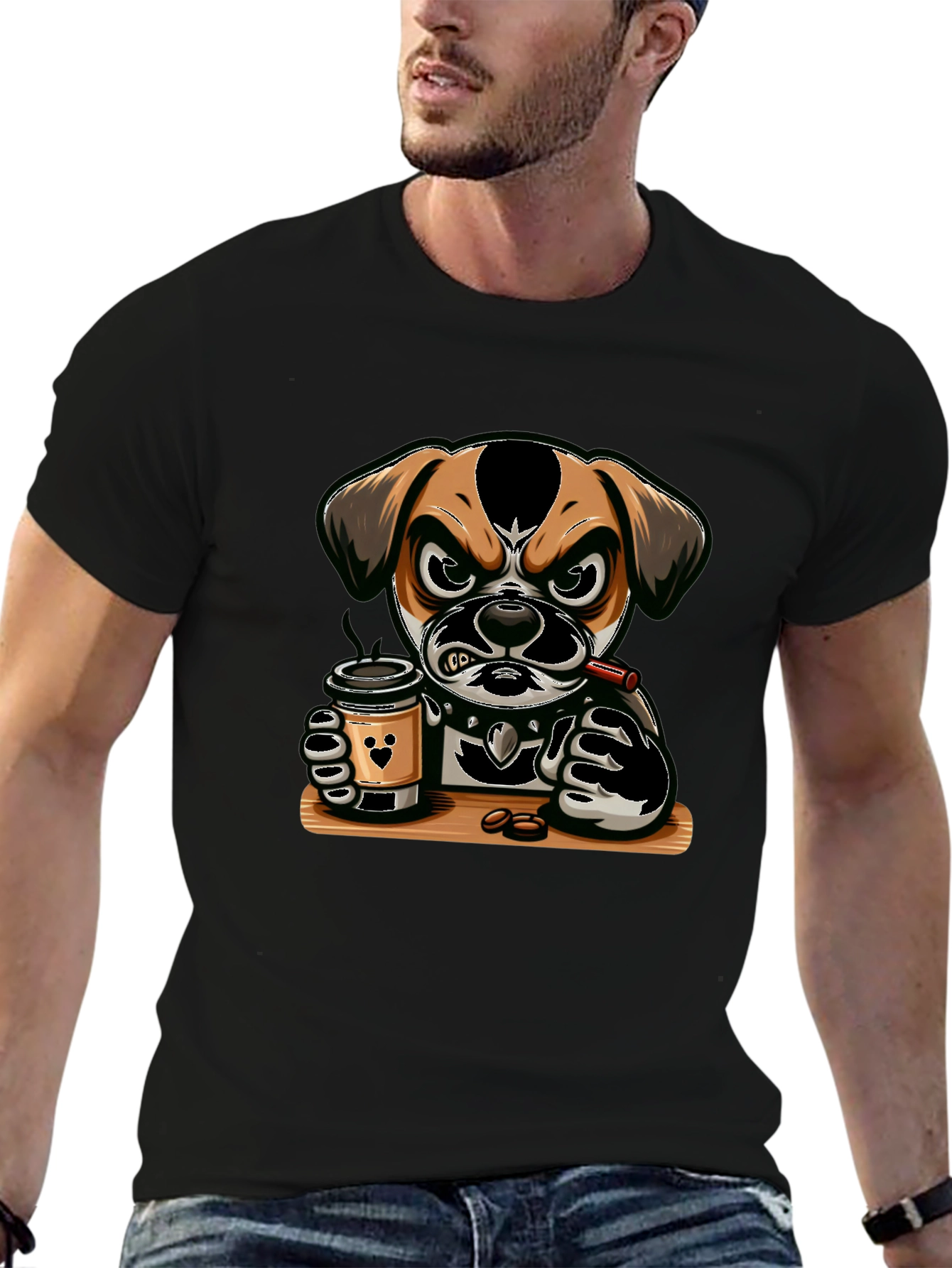 Cool Dog Coffee Lover Graphic Tee - Black