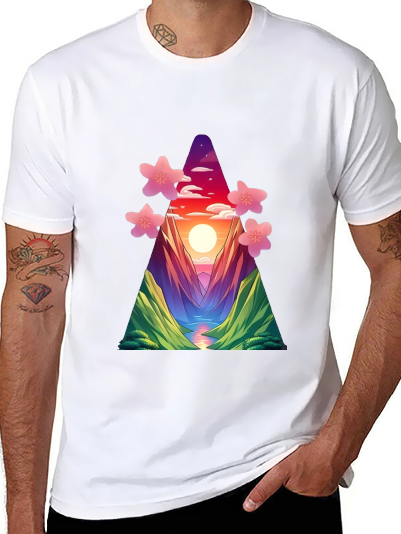 Sunset Mountain Blossom T-Shirt - Unique Design