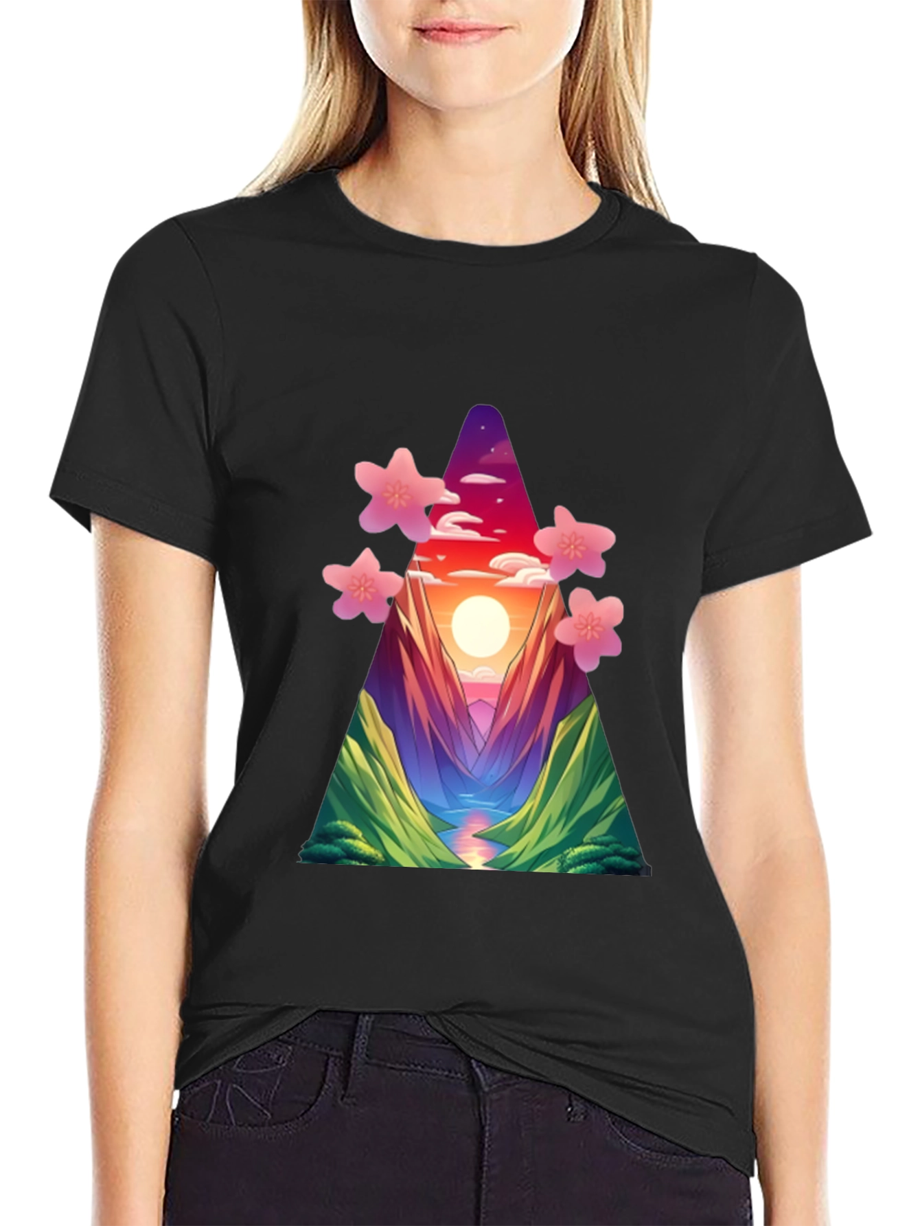 Sunset Mountain Blossom T-Shirt - Unique Design