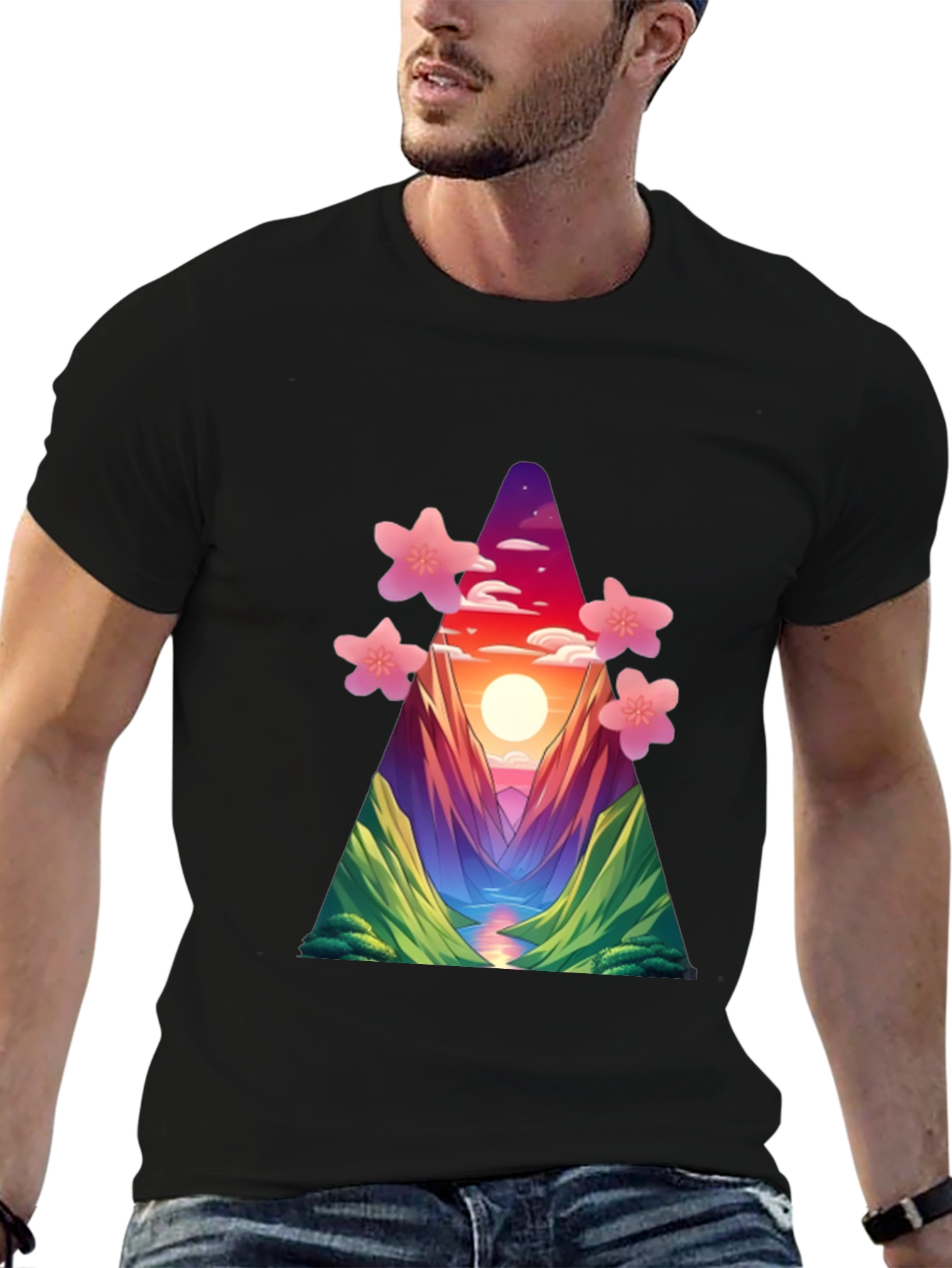 Sunset Mountain Blossom T-Shirt - Unique Design