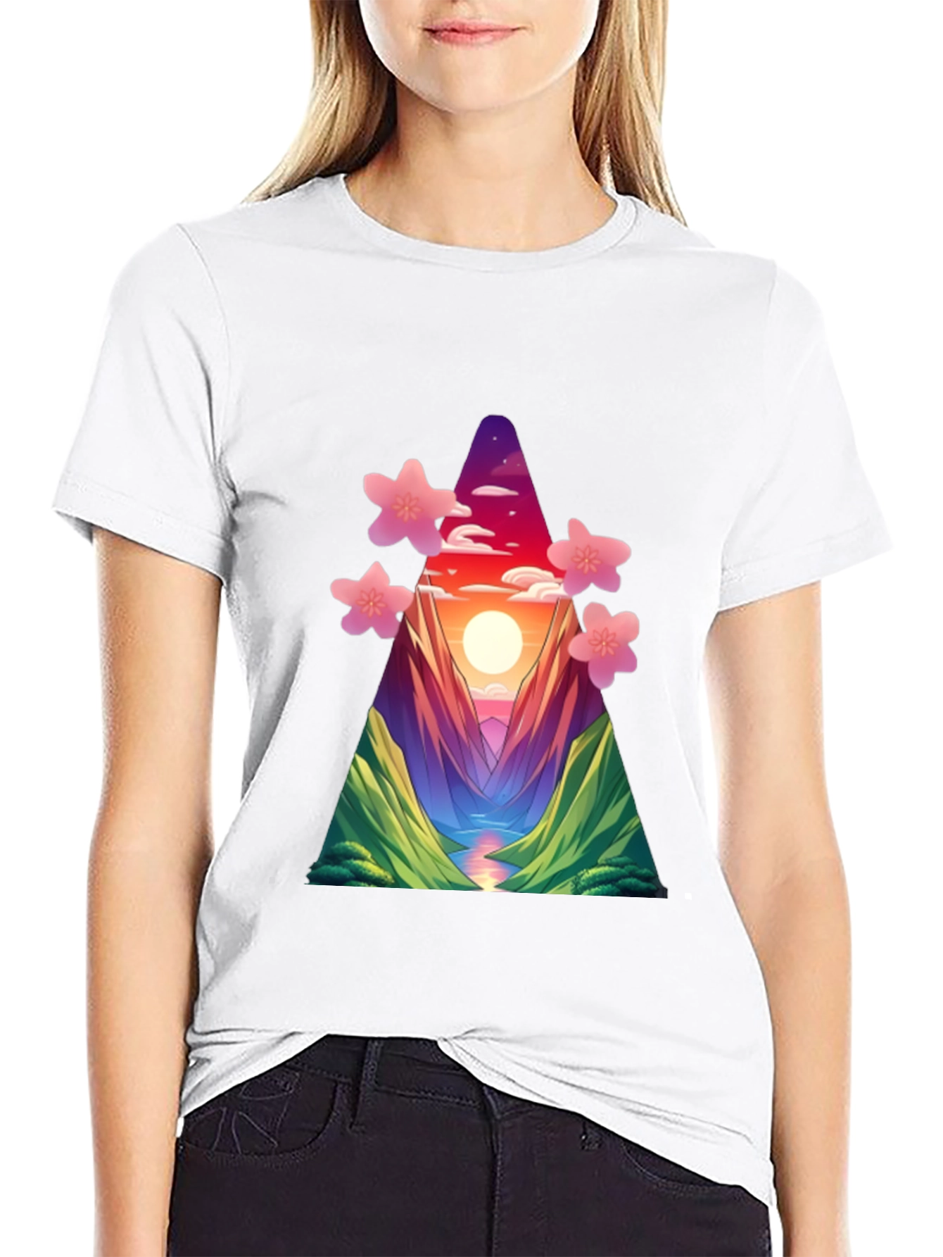 Sunset Mountain Blossom T-Shirt - Unique Design