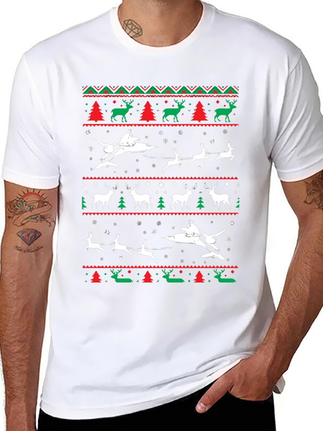 Festive Christmas Airplane & Reindeer Novelty T-Shirt