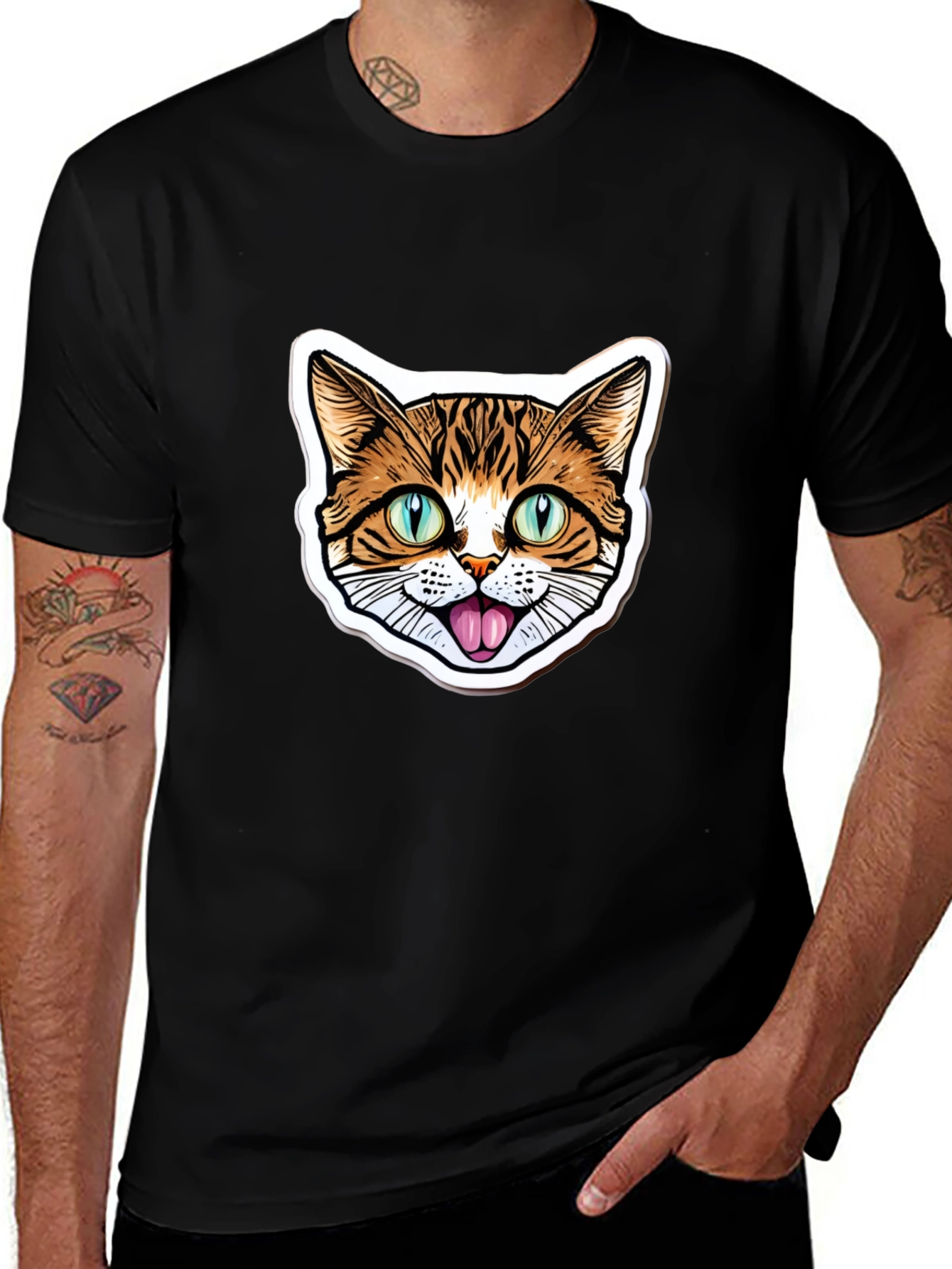 Cat Face Graphic Black T-Shirt