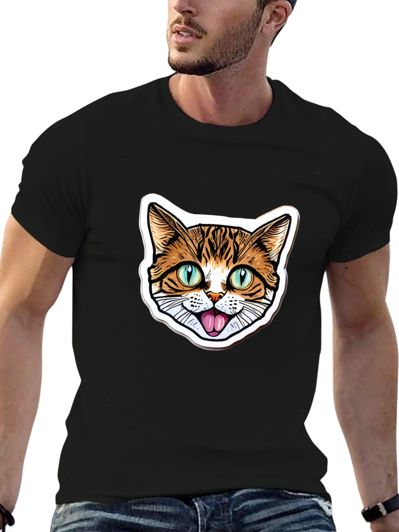 Cat Face Graphic Black T-Shirt