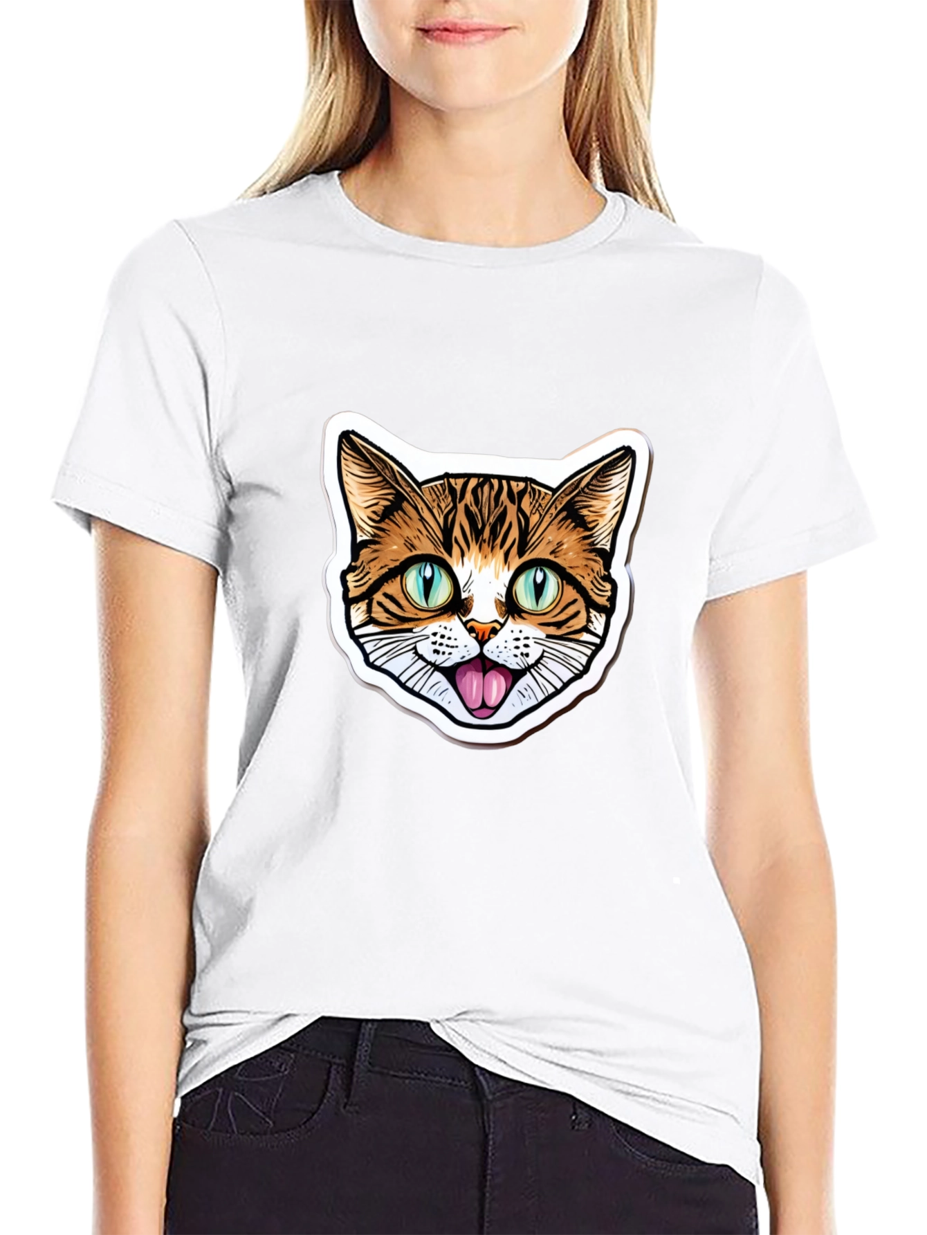 Cat Face Graphic Black T-Shirt