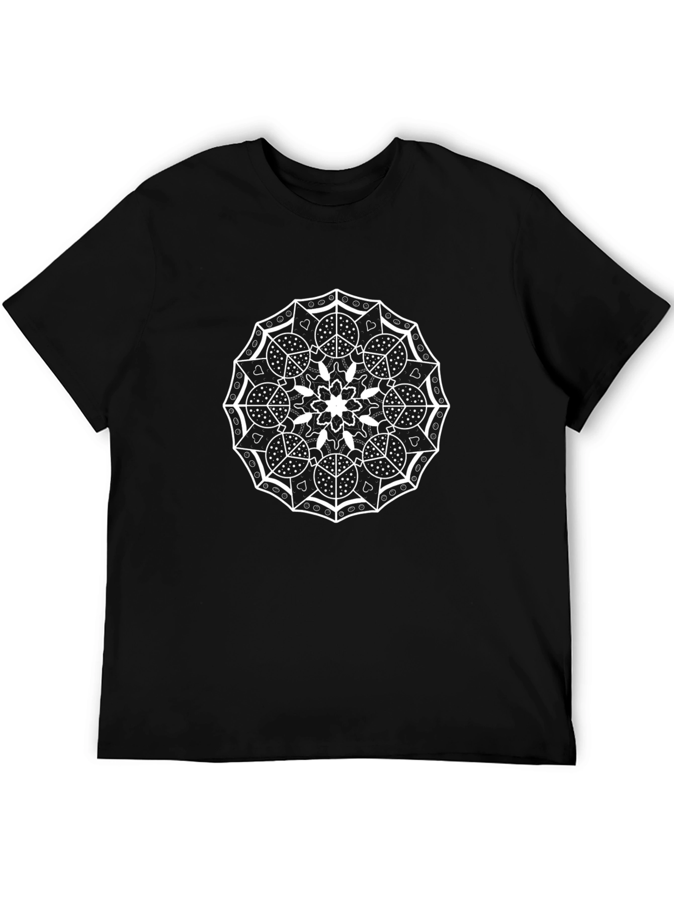 Black T-Shirt with White Mandala Design