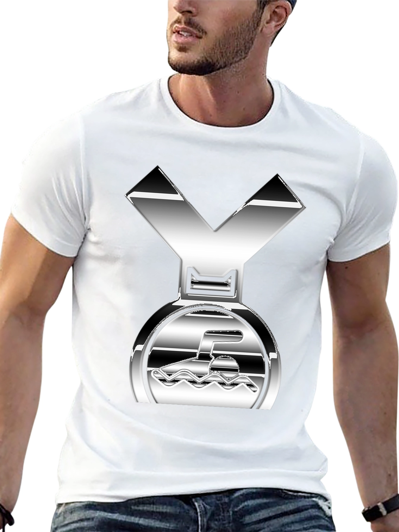 Swimming Medal Graphic Tee - Silver Design