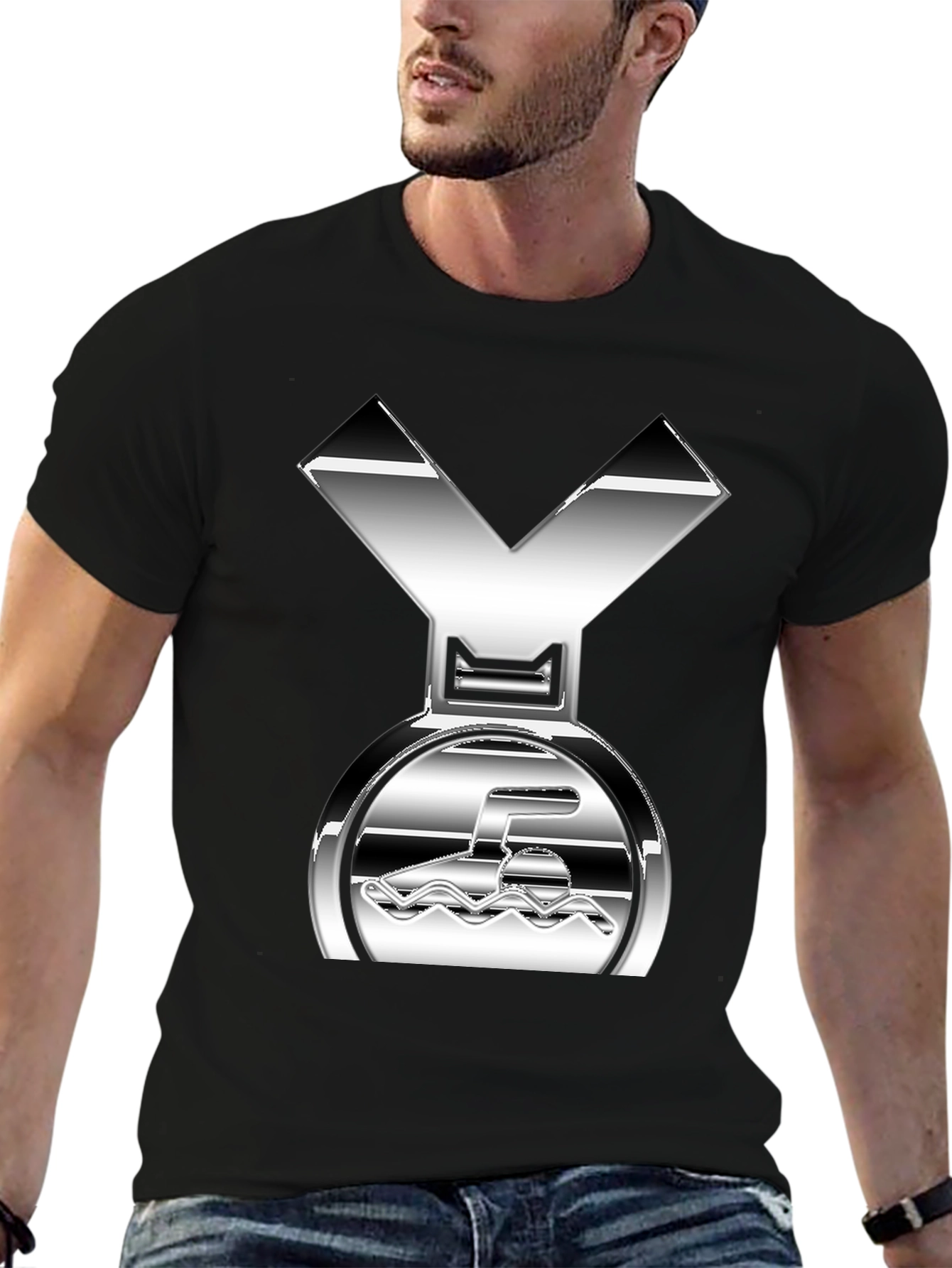 Swimming Medal Graphic Tee - Silver Design
