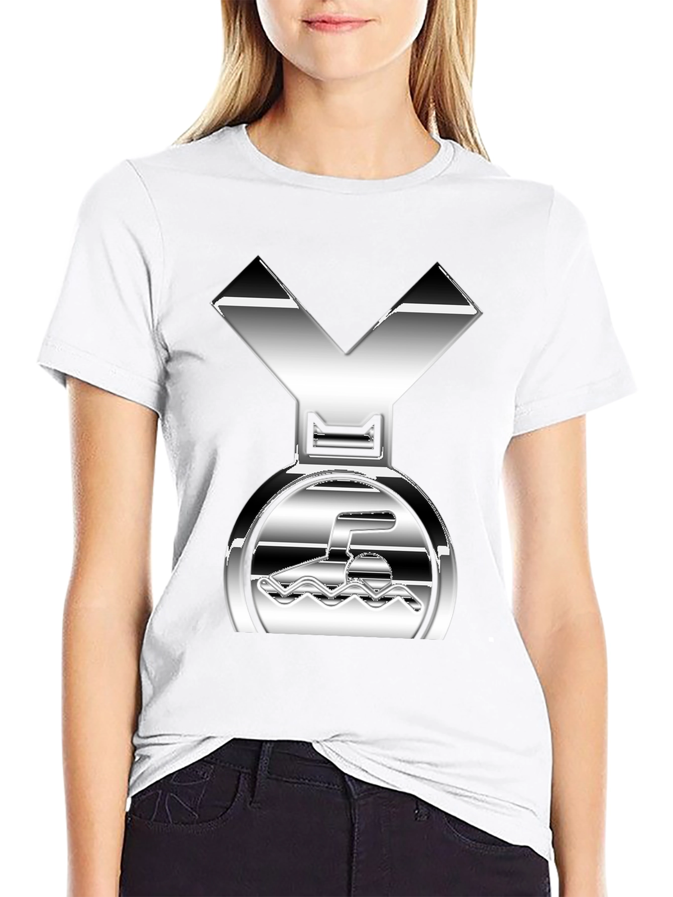 Swimming Medal Graphic Tee - Silver Design
