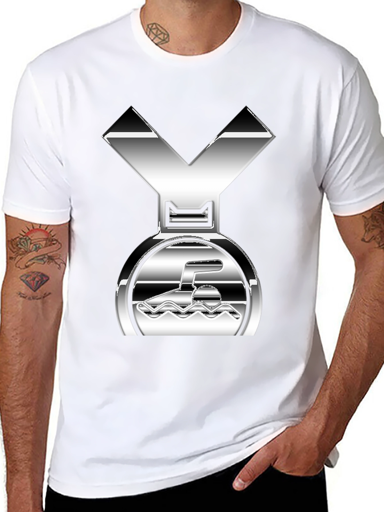Swimming Medal Graphic Tee - Silver Design