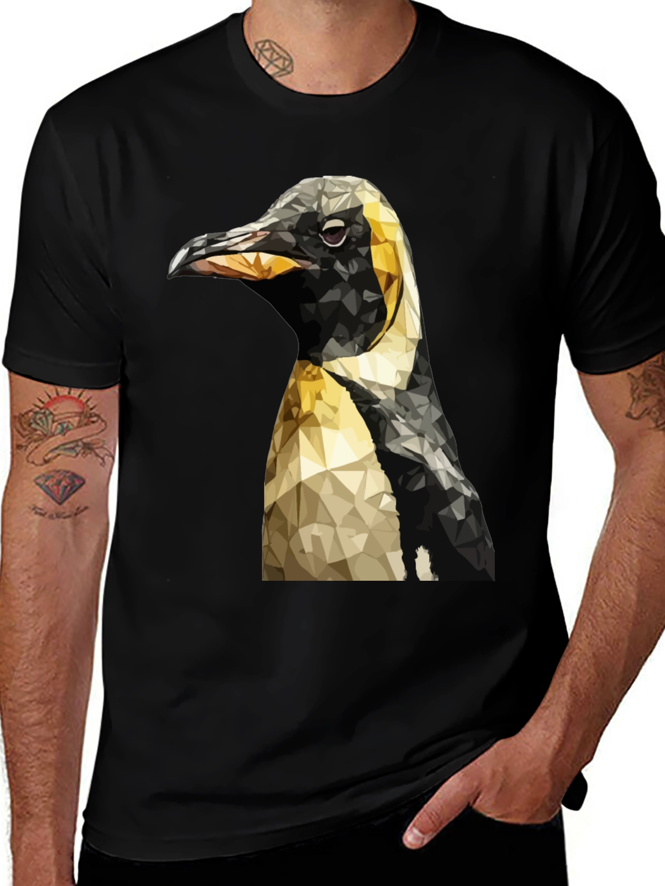 Geometric Penguin Graphic T-Shirt - Black
