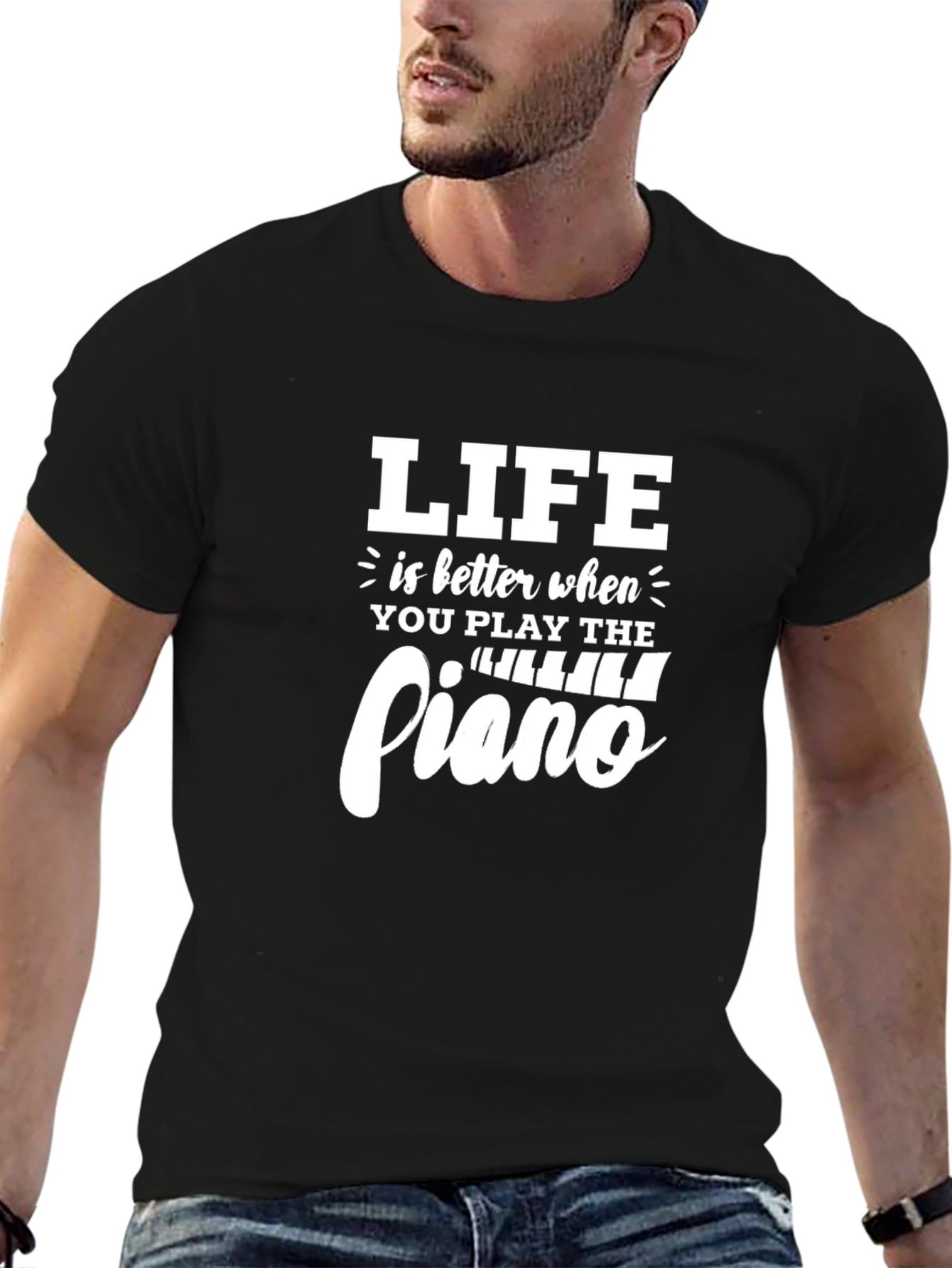 Life is Better Piano T-Shirt - Black