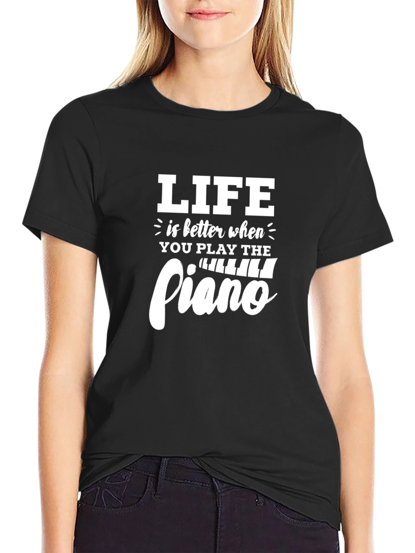 Life is Better Piano T-Shirt - Black