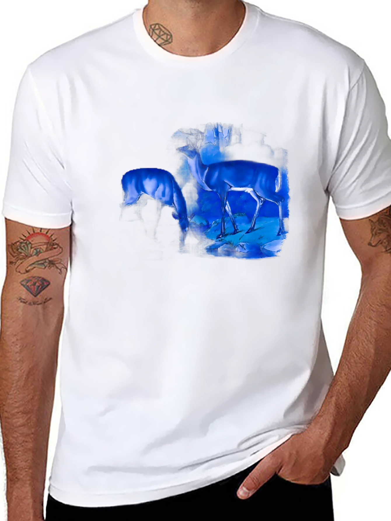 Deer Graphic Print Black T-Shirt