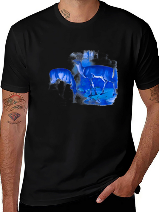 Deer Graphic Print Black T-Shirt