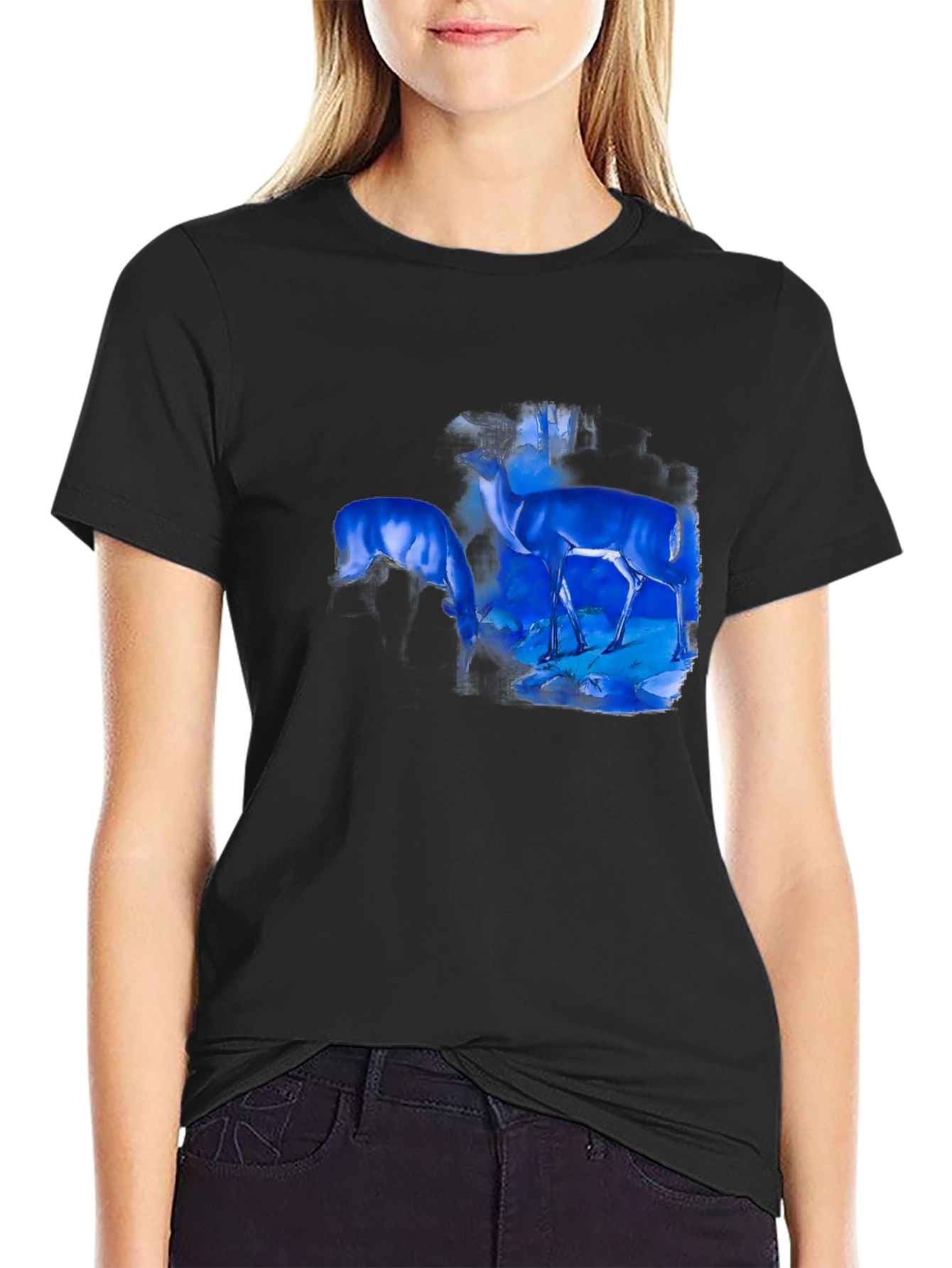 Deer Graphic Print Black T-Shirt